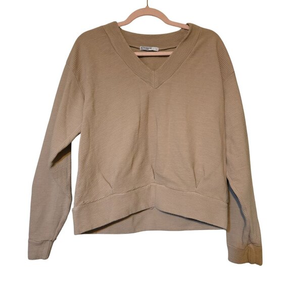 Stateside Women's Brown Rachel Chunky Ribbed V-Neck Raglan Long Sleeve Sweater L - Picture 1 of 8